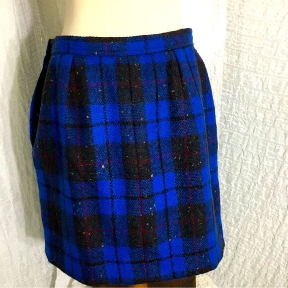 Valentino 100% Wool Blue Plaid Skirt Size 8 - Picture 5 of 11
